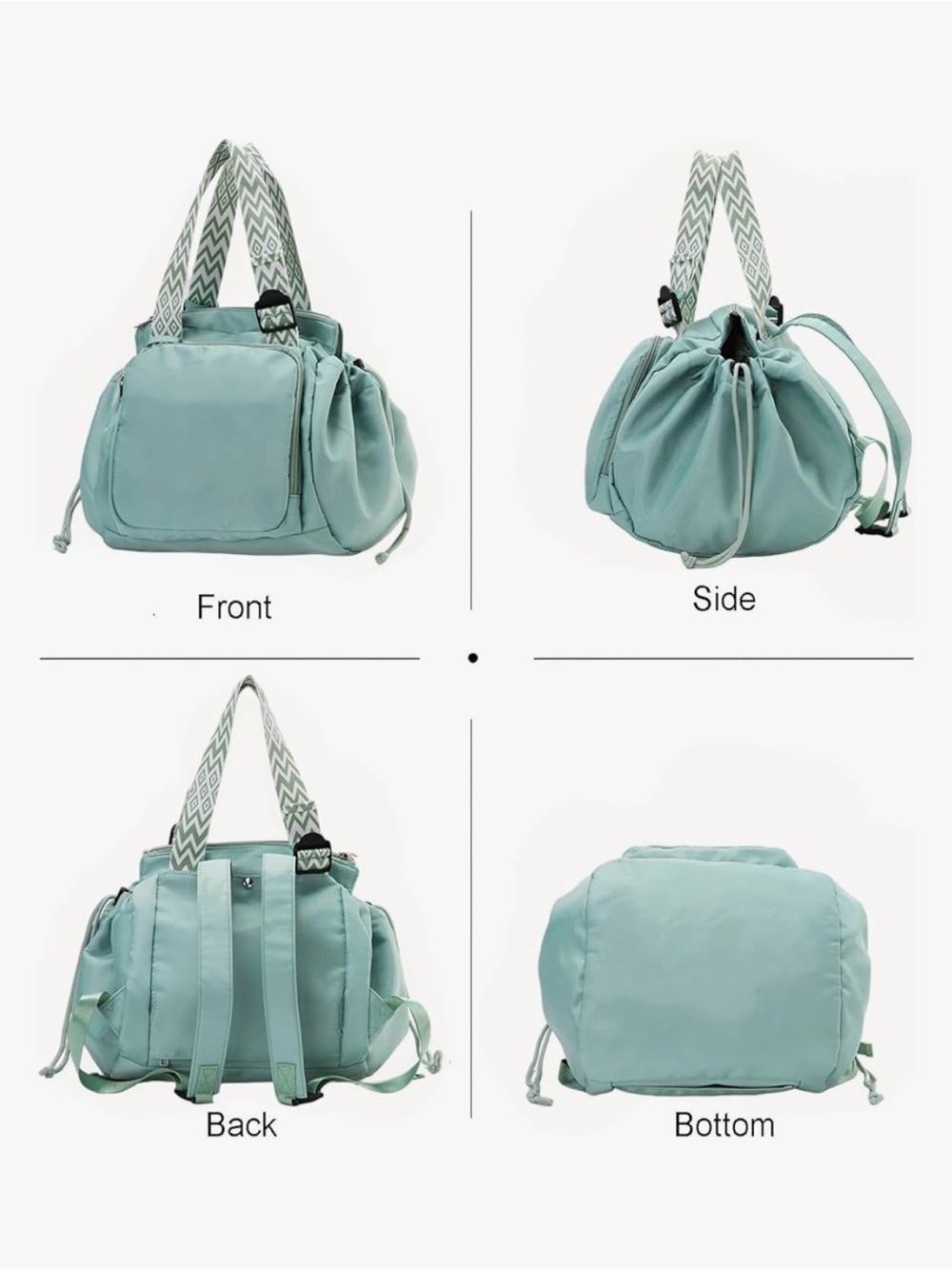 Mint Green Convertible Tote Backpack Travel Bag Aqua Multi Pocket - Picture 3 of 10